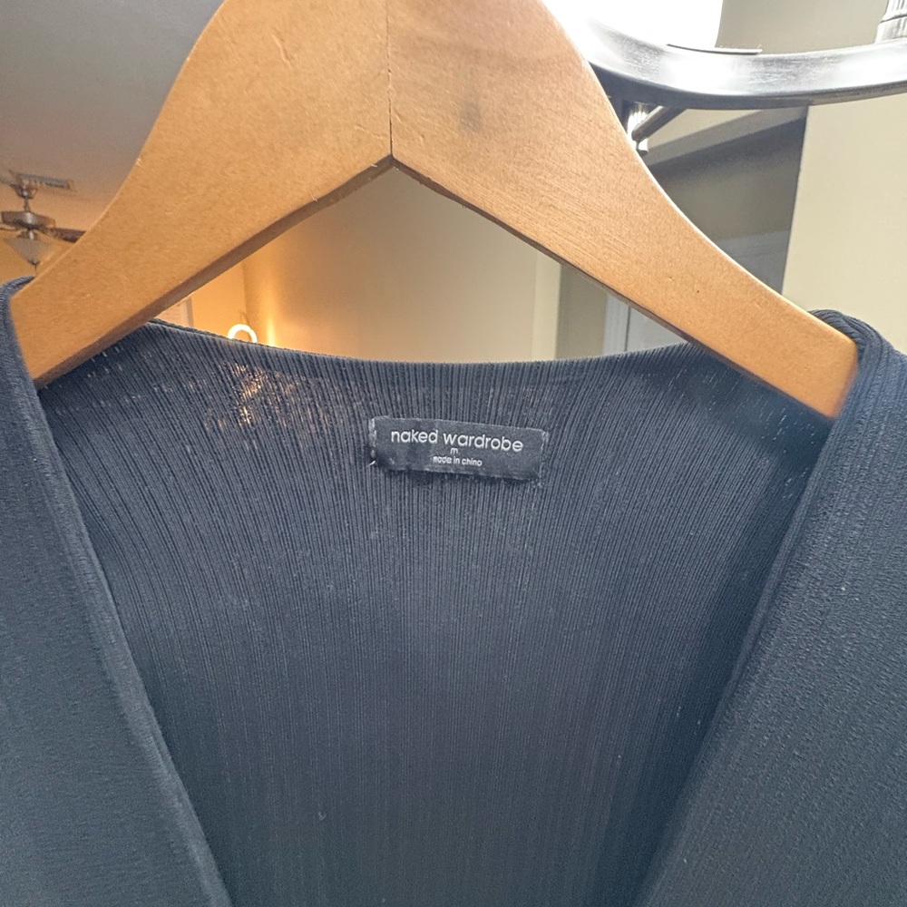Naked Wardrobe Black Ribbed V-Neck Top